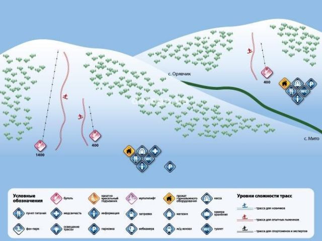 карта склонов горнолыжного курорта «Орявчик-Звенив»