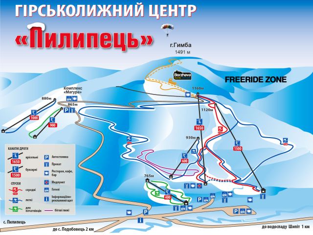 карта трасс горнолыжного курорта «Пилипец»