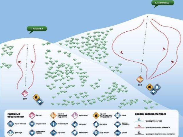 карта схилів гірськолижного курорту Міжгір'я